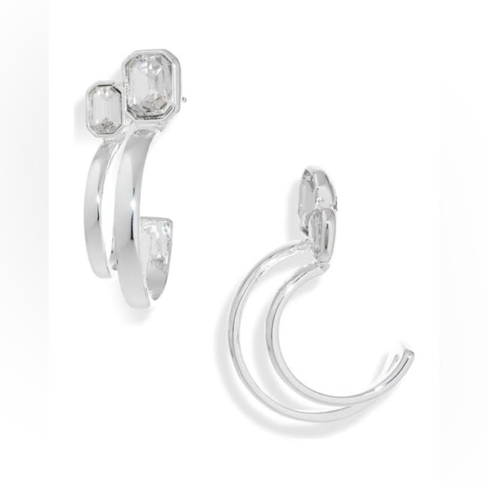 NWT Women's White Crystal Double Hoop Earrings